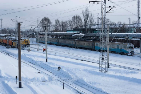 Hubo Mucha Nieve Estación Tren Sloviansk Enero 2018 Todavía Los — Foto de Stock