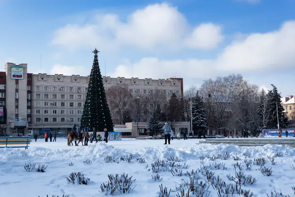 Sloviansk Ukraine January 2016 Cathedral Square Sloviansk День Свята Січня — стокове фото