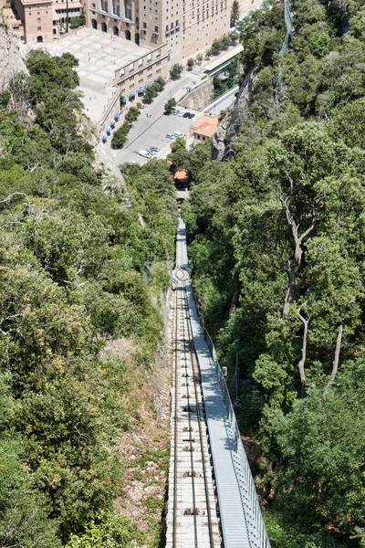 Veículos Monte Montserrat Nas Proximidades Barcelona Dia Verão Vista Deck — Fotografia de Stock