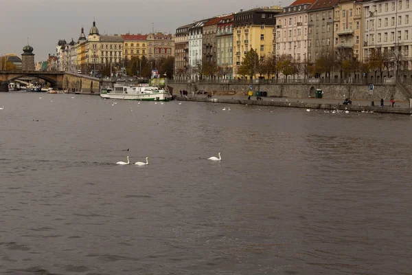 Quay Prague view from the river boat — Stock Photo, Image