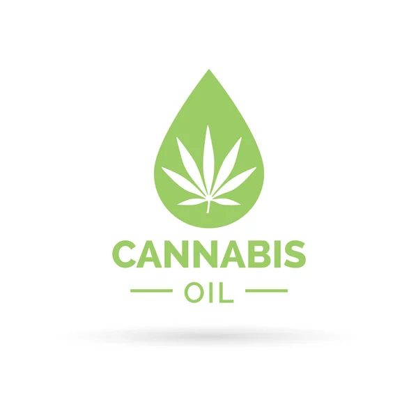 Cannabis olie pictogram met marihuana blad en olie druppel symbool — Stockvector