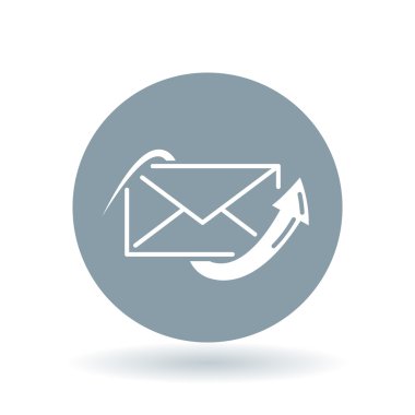 Conceptual email arrow icon. Sent mail sign. Envelope post symbol. Vector illustration.