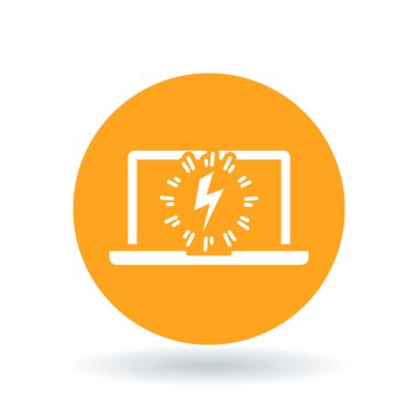 Laptop power charge icon. Notebook lightning bolt sign. Computer electric flash symbol. Vector illustration. clipart