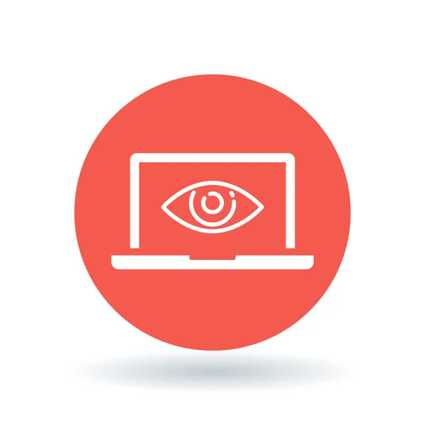 Laptop ögonikonen. Anteckningsbok med Retina-skärm tecken. Laptop Eye Scan symbol. Vektor illustration. — Stock vektor
