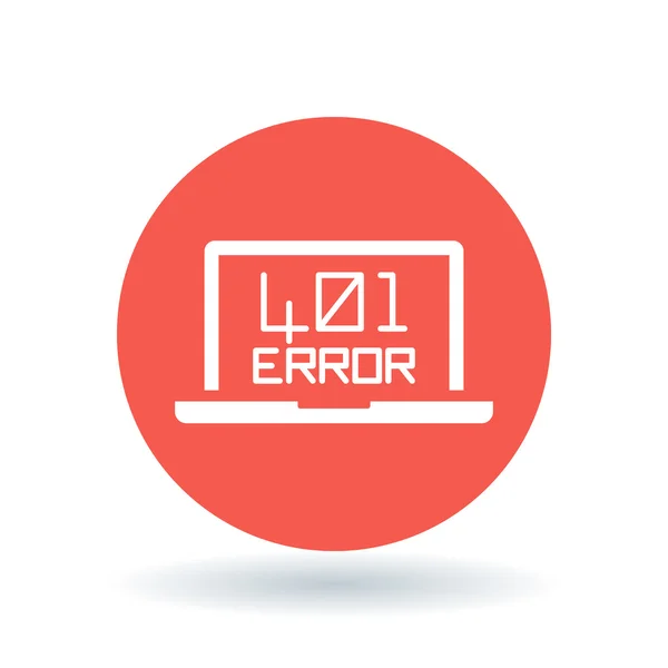 401 Unauthorized Error icon. Internet error sign. Laptop browser error symbol. Vector illustration. — Stock Vector