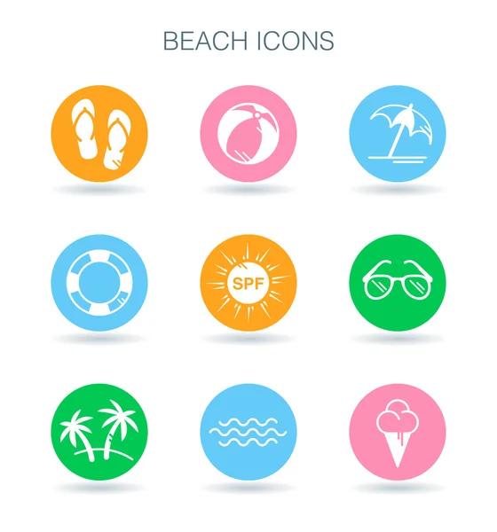 Conjunto de iconos de playa. Verano playa vacaciones símbolos. Signos de vacaciones de surf tropical. Ilustración vectorial . — Vector de stock