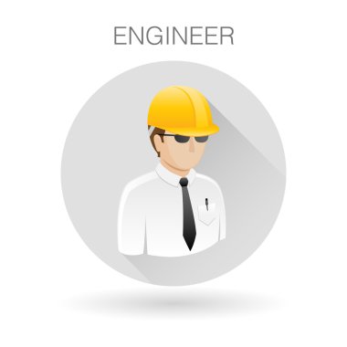 Mühendis yüklenici simgesi. İşçisi sembolü olan profesyonel adam. İnşaat geliştirici işareti. Vektör çizim.