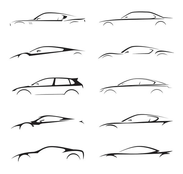 Konzept Supercar, Sportwagen und Limousine Kraftfahrzeug Silhouette Set. Vektorillustration. lizenzfreie Stockillustrationen