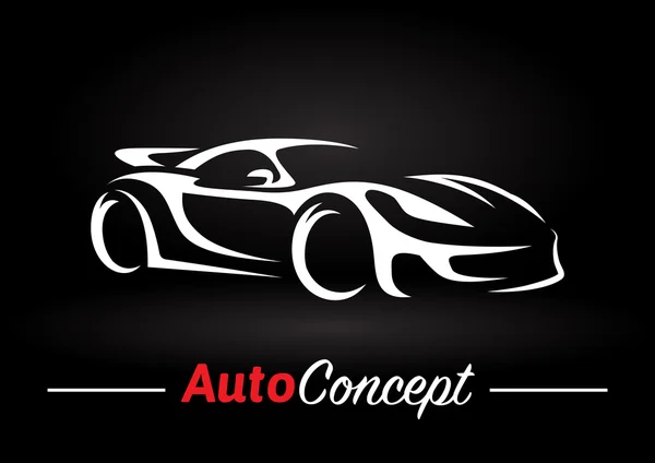 Concept design of a super sports vehicle car silhouette on black background. — Stock Vector