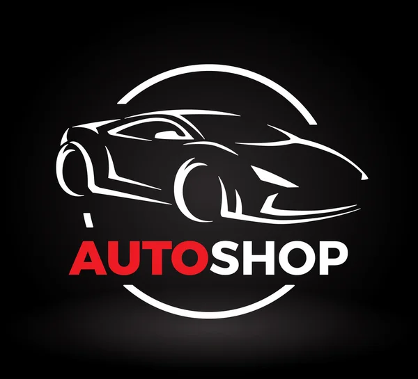 Konzeption eines Supersportwagens Auto-Shop-Logo. — Stockvektor