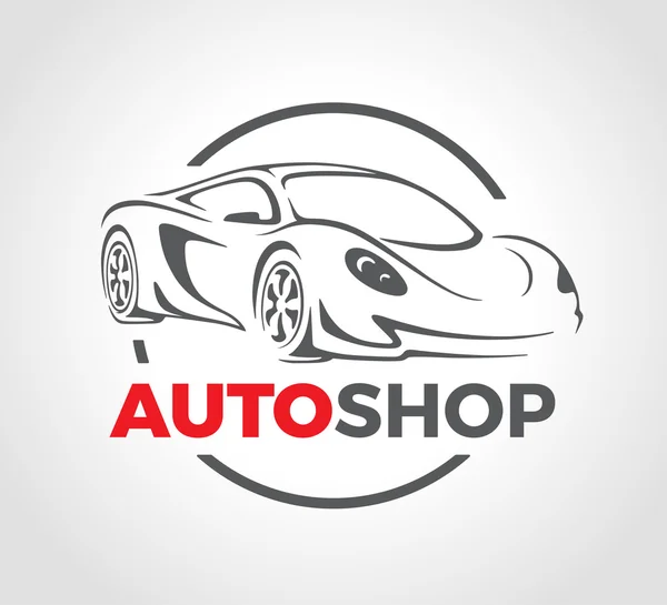 Konzeption eines Supersportwagens Auto-Shop-Logo. — Stockvektor