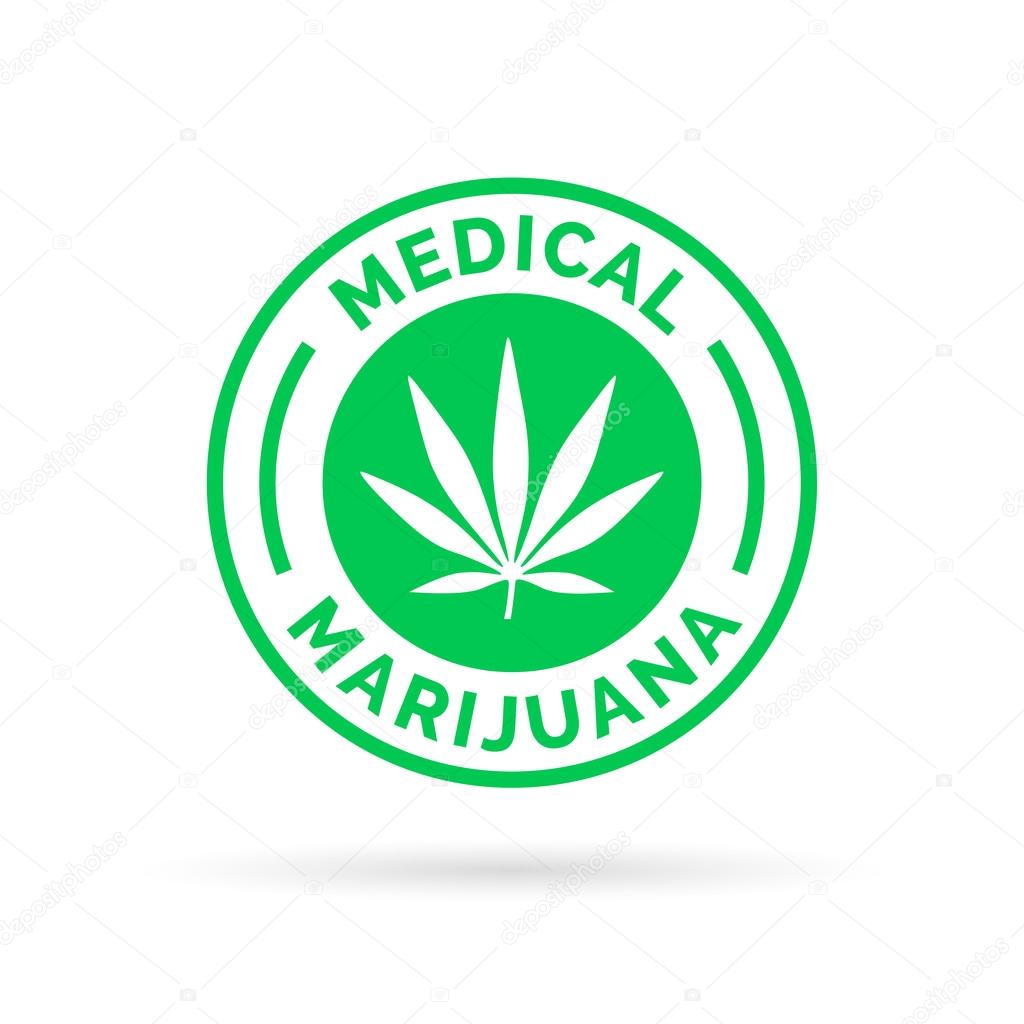 Medical Marijuana icon symbol design with Cannabis hemp leaf stamp sign. Vector illustration.