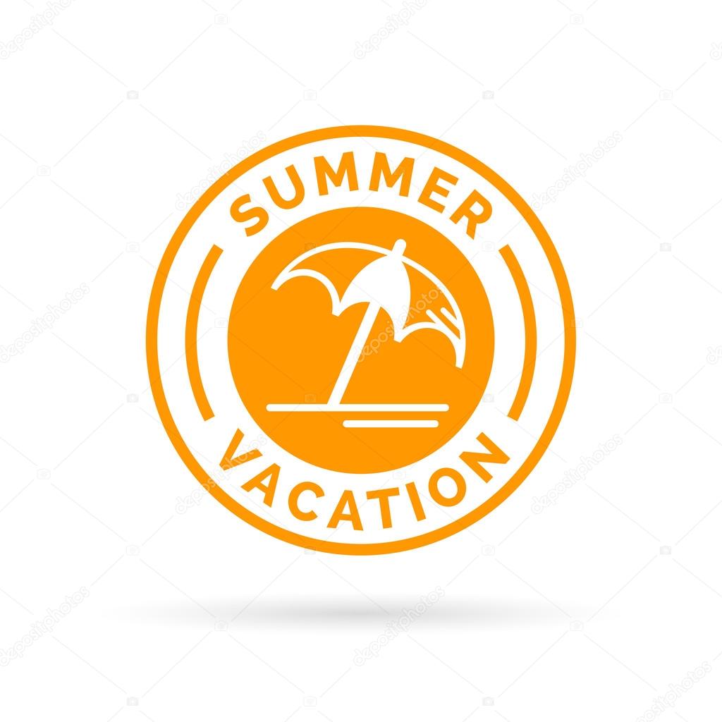 Summer vacation icon with beach umbrella symbol stamp. Vector illustration.
