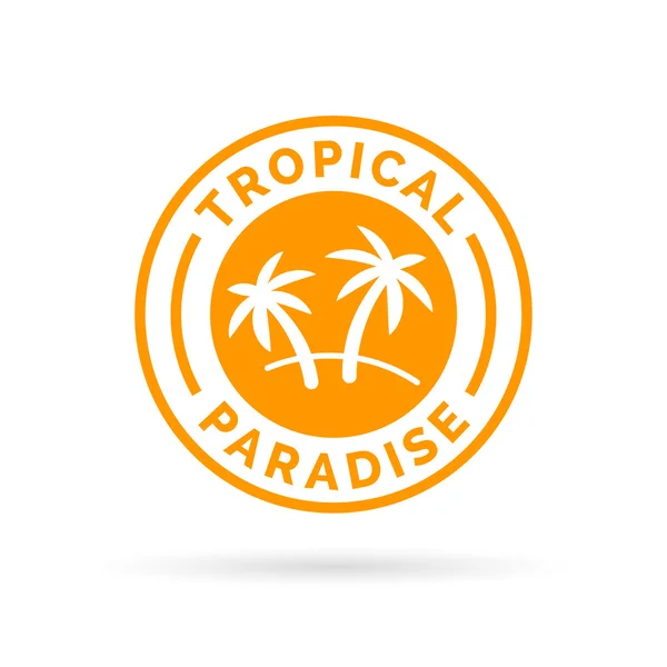 Icono de paraíso de vacaciones tropical con sello de símbolo de palmeras . — Vector de stock