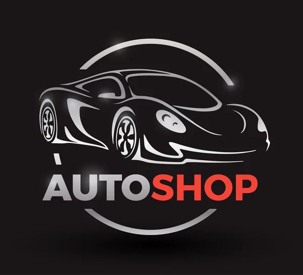 Konzept-Design mit Chrom-Sportwagen Fahrzeug Auto-Shop-Logo. — Stockvektor