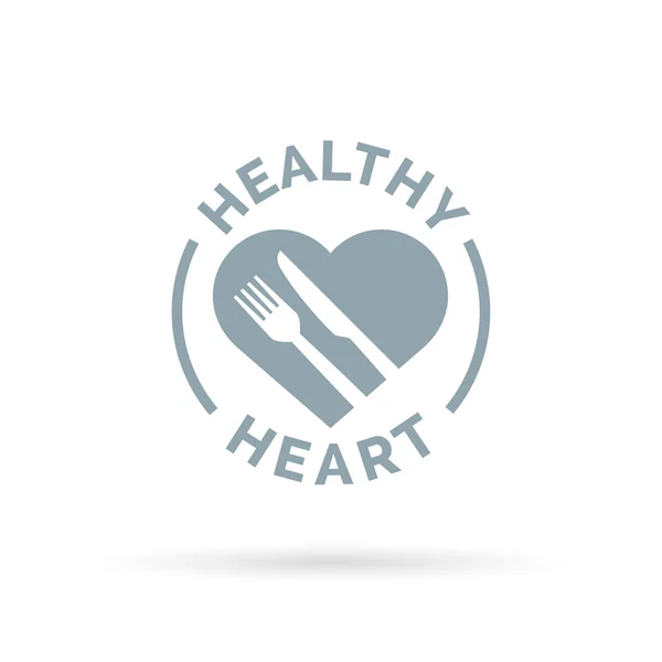 Konsep ikon jantung yang sehat dengan tanda pisau dan garpu siluet . - Stok Vektor