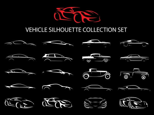 Supercar and regular car vehicle silhouette collection set. — Stock Vector