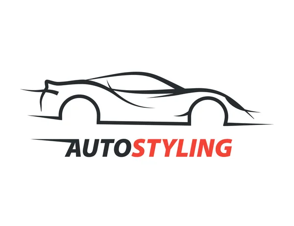 Έννοια auto styling αυτοκινήτων λογότυπο με supercar σπορ όχημα σιλουέτα. — Διανυσματικό Αρχείο