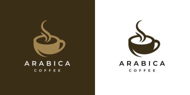 Birinci sınıf kahve dükkanı logosu. Kafe sabıka ikonu. Latte aroma sembolü. Espresso sıcak içecek bardağı tabelası. Arap kapuçino amblemi. Vektör illüstrasyonu.