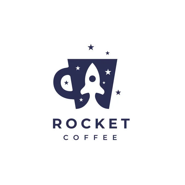 Logo Kaffeetasse Rakete Vorhanden Cafe Espressobecher Ikone Latte Heißgetränk Symbol — Stockvektor