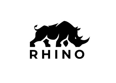 Rhino logo template. Endangered African Rhinoceros silhouette icon. Horned animal symbol. Wild beast company strength sign. Vector illustration. clipart