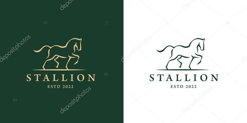 Elegant horse icon. Royal stallion logo. Equine stables sign. Equestrian brand emblem. Vector illustration.