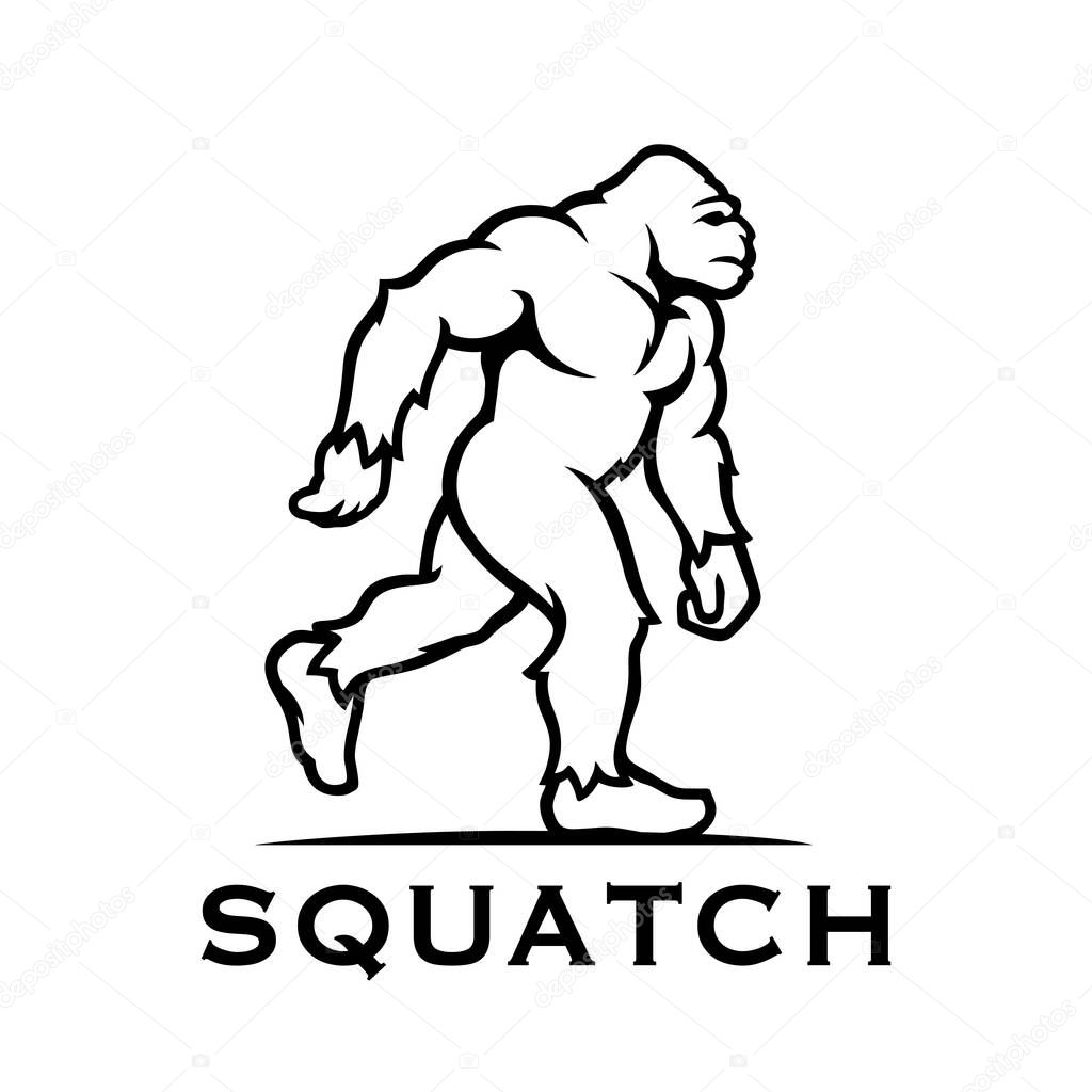 Bigfoot icon. Walking sasquatch symbol. Yeti sign. Squatch cryptid. Mythical ape man vector illustration.