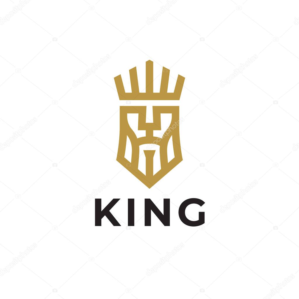 King head logo. Royal crown face line icon. Vector illustration.