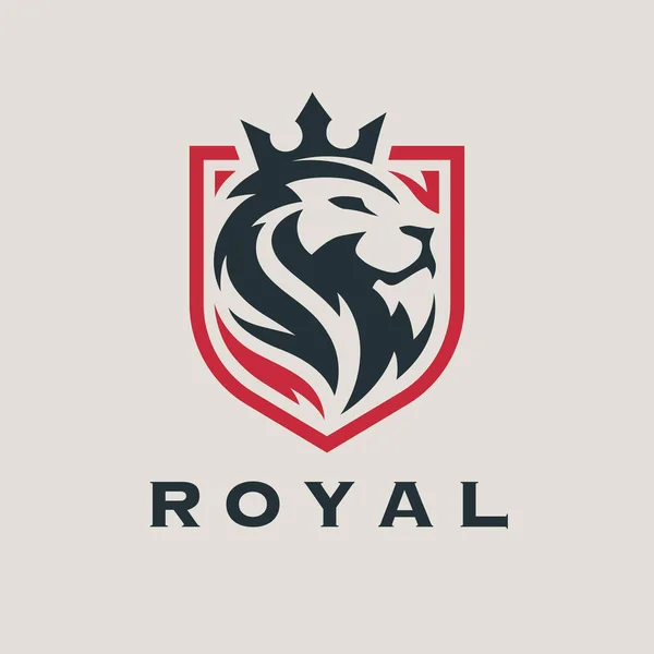 Royal Lion Shield Logo Icon Premium King Animal Head Badge — Stock Vector