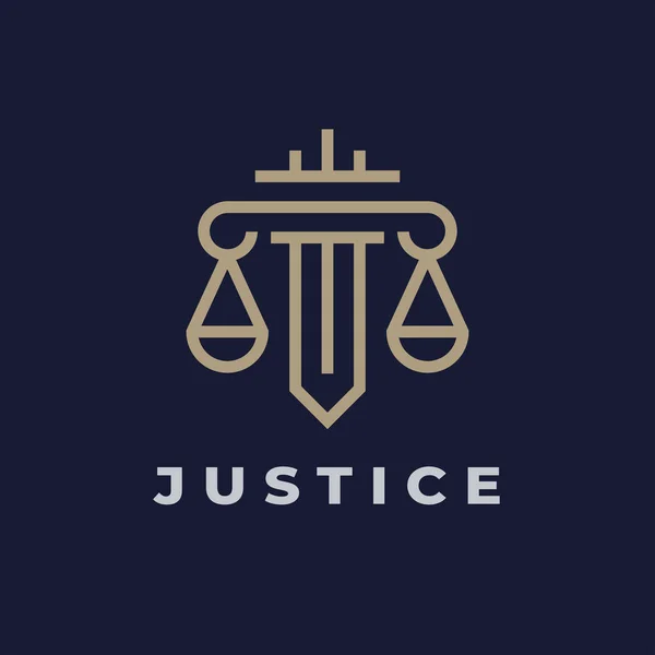Justice Rechtsanwaltskanzlei Logo Line Symbol Rechtsgruppenschild Rechtsanwalt Rechtsanwalt Symbol Vektorillustration — Stockvektor