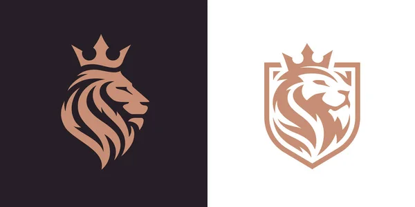 Leão Rei Real Símbolos Coroa Elegante Logotipo Animal Leo Ouro —  Vetores de Stock