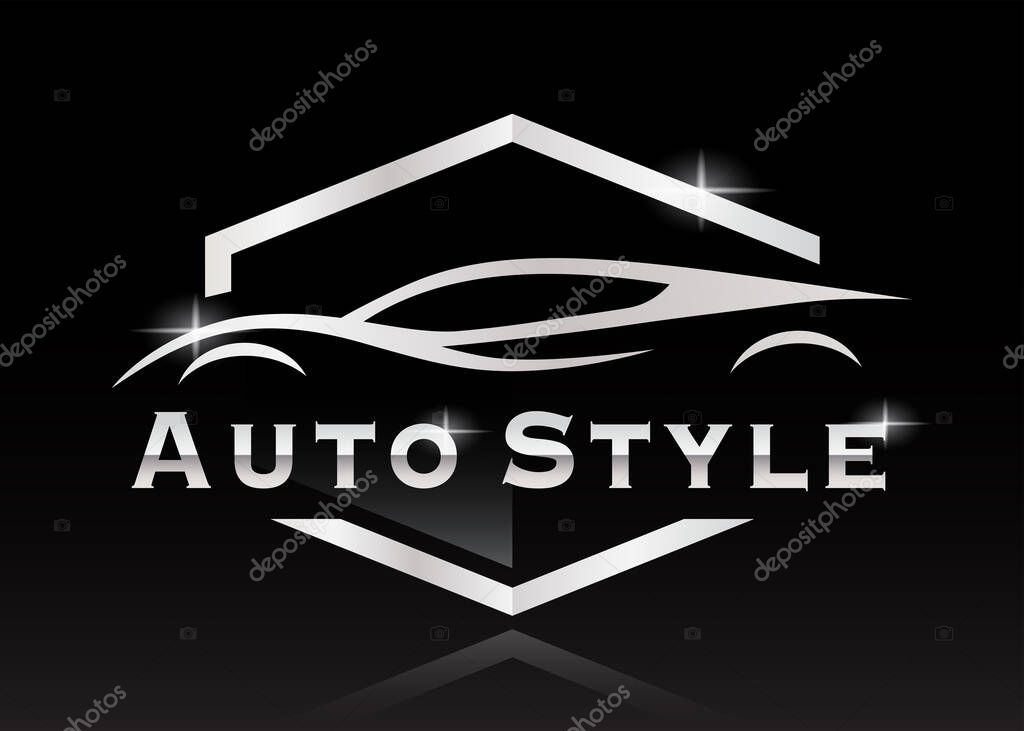 Sports car silhouette dealership logo. Performance supercar motor vehicle badge. Auto style garage dealer icon. Vector illustration.