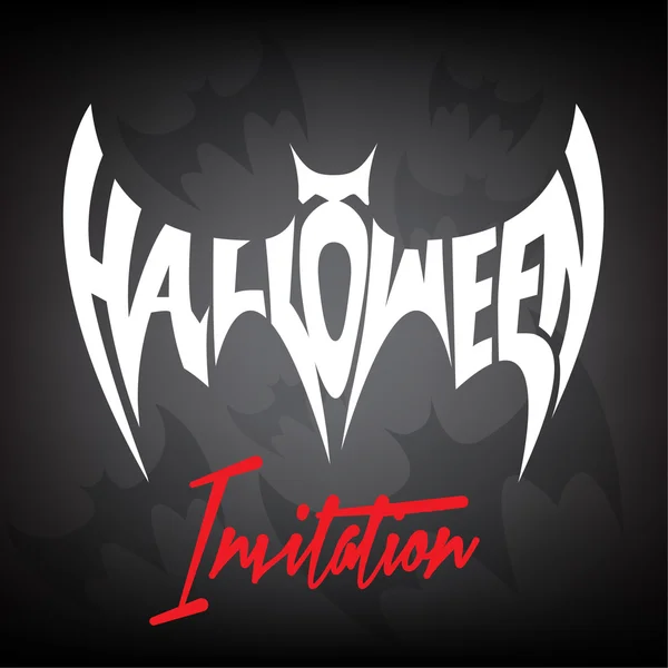 Invitación de Halloween con el concepto de texto de murciélago volador — Vector de stock