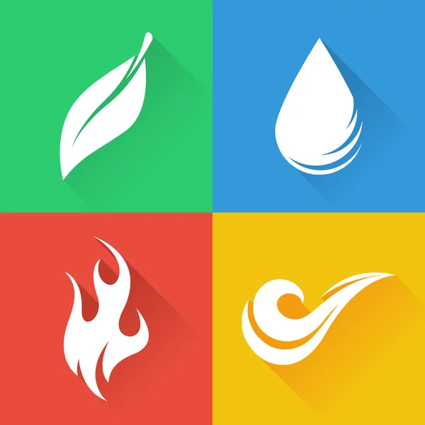 Négy természeti elem - föld, a víz, a levegő és a tűz — Stock Vector