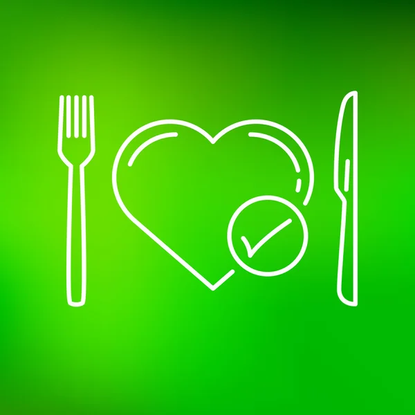 Concept eat healthy icon with heart, knife and fork — Stock Vector