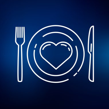 Concept eat healthy icon with heart, plate knife and fork
