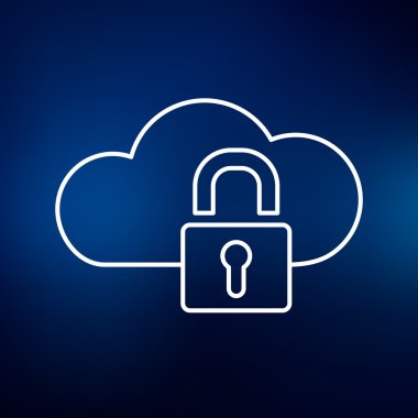 Secure cloud network icon with padlock