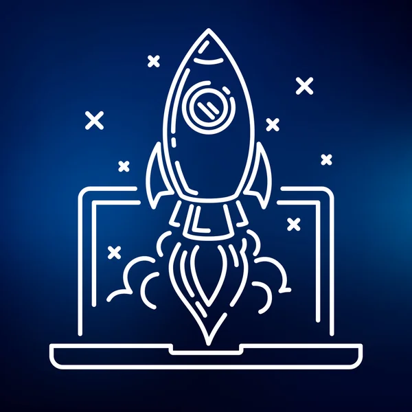 Conceptual rocket laptop launch icon — Wektor stockowy