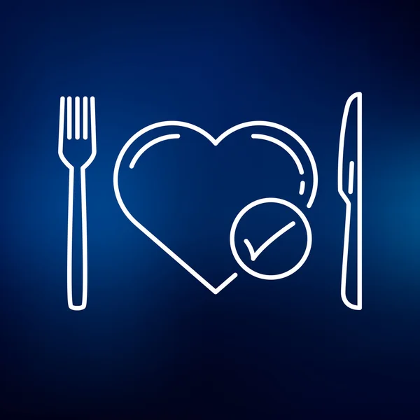 Conceito comer ícone saudável com coração, faca e garfo — Vetor de Stock