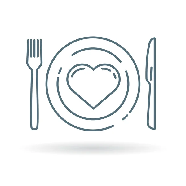 Conceito comer ícone saudável com o coração na placa — Vetor de Stock