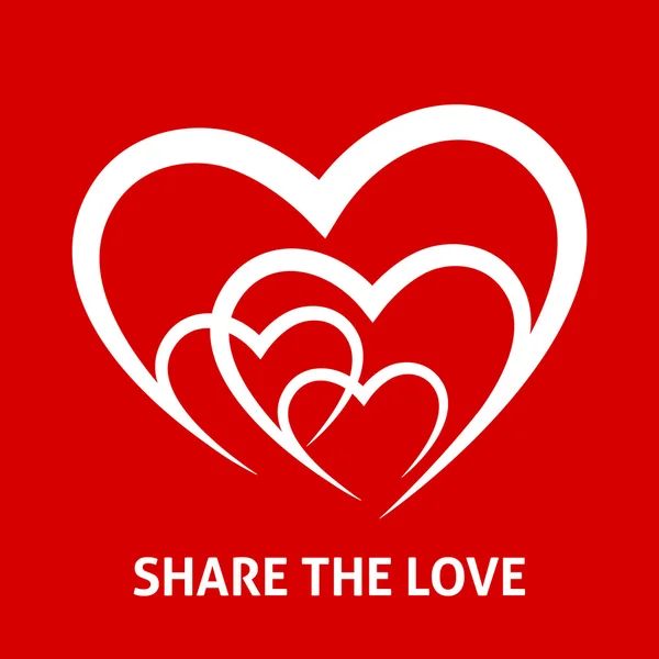Podziel się koncepcja miłości z serca biały ikona na czerwonym tle — Wektor stockowy
