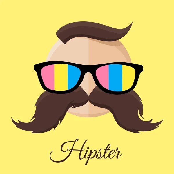 Hipster man met kleurrijke zonnebril en snor — Stockvector