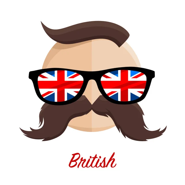 Британський hipster з прапором окуляри і вуса — стоковий вектор