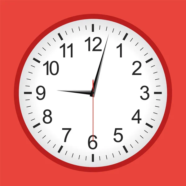 Reloj analógico rojo de estilo plano — Vector de stock