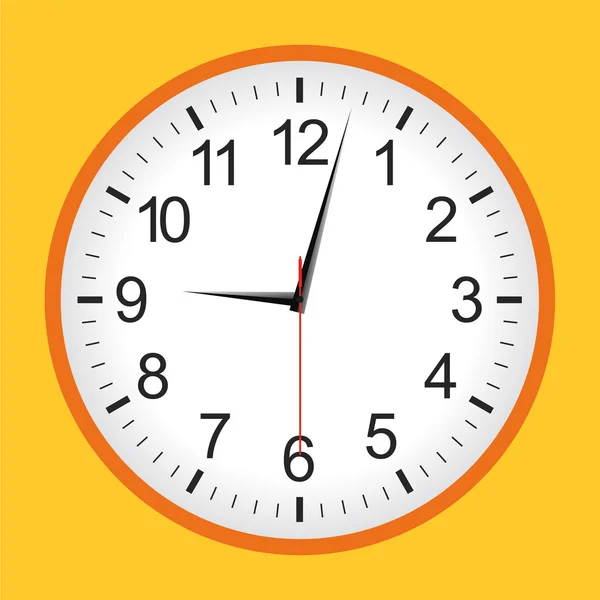 Relógio analógico laranja de estilo plano — Vetor de Stock