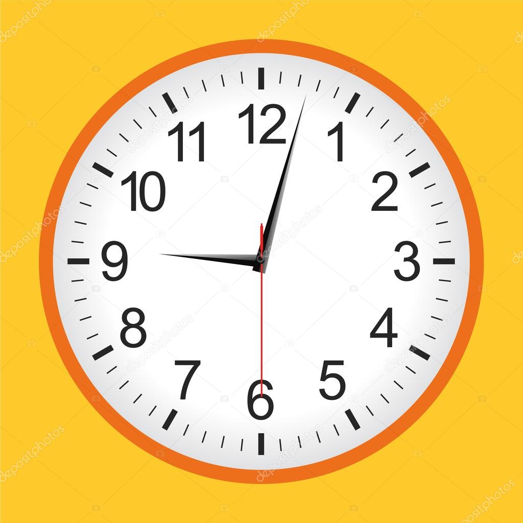 Flat style orange analogue clock