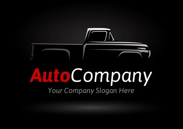 Auto company logo design concept with classic pickup motor vehicle silhouette — Stock Vector