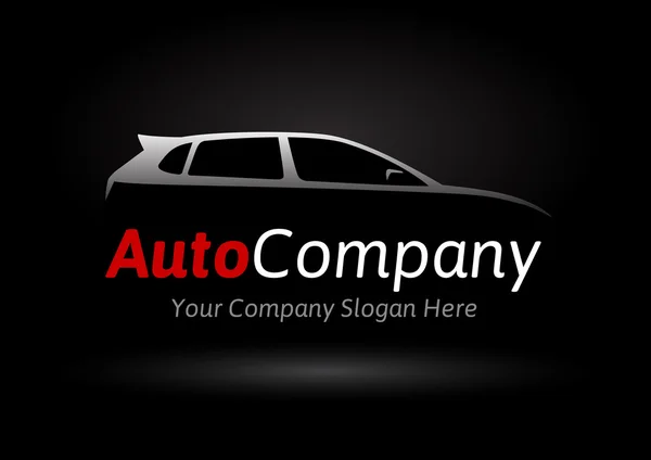 Moderna auto azienda veicolo logo design concetto con sport hatchback auto silhouette — Vettoriale Stock