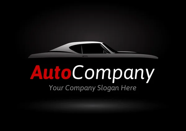 Auto Company Vehicle Logo Design Concept con clásicos deportes de estilo americano Car Silhouette Ilustración De Stock