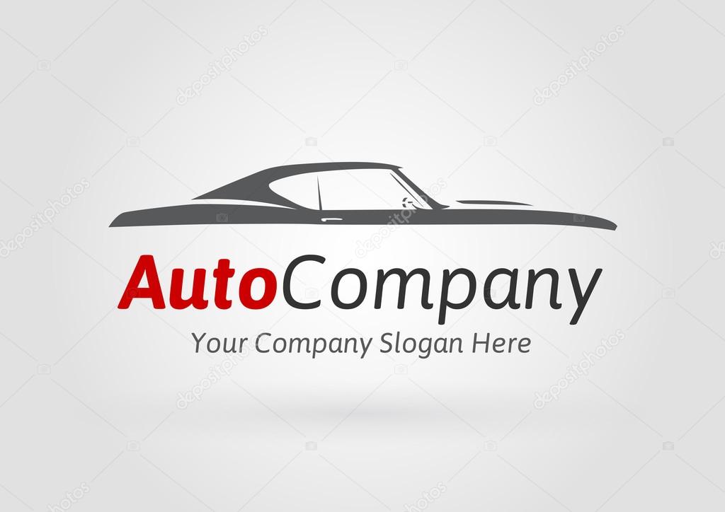 Auto Company Vehicle Logo Design Concept with classic American style sports Car Silhouette